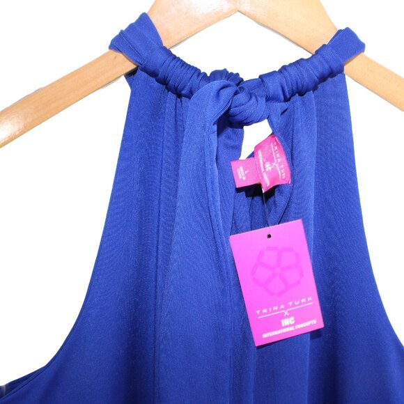 TRINA TURK & INC High Halter Tie Neck Built-in Bra Navy Blue Top - Large - Picture 3 of 3